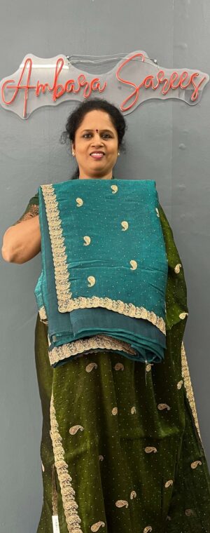 ASA643 - peacock blue designer chiffon