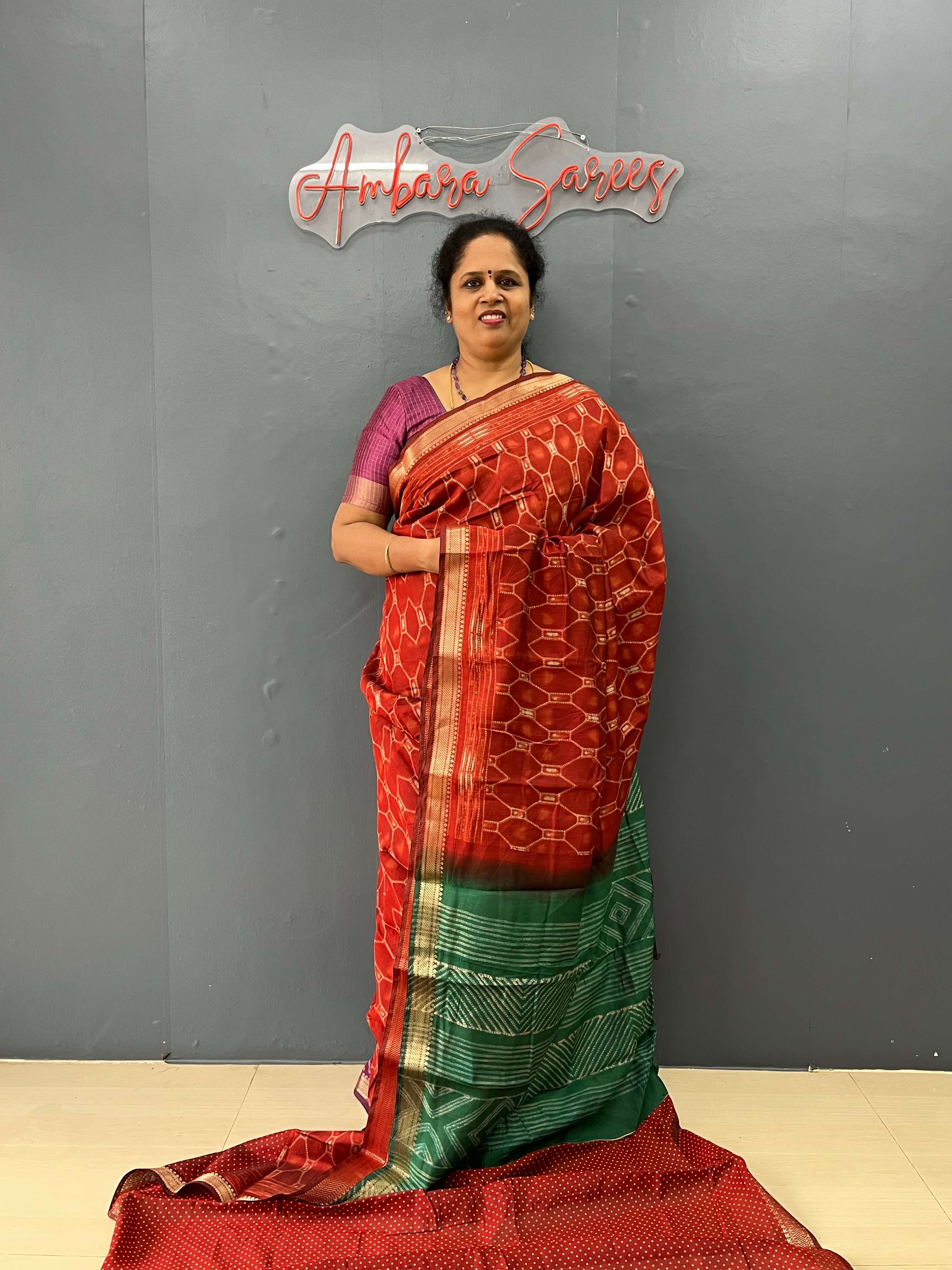 Dark Maroon Cotton with Contrast Blouse Lightweight | ASA649