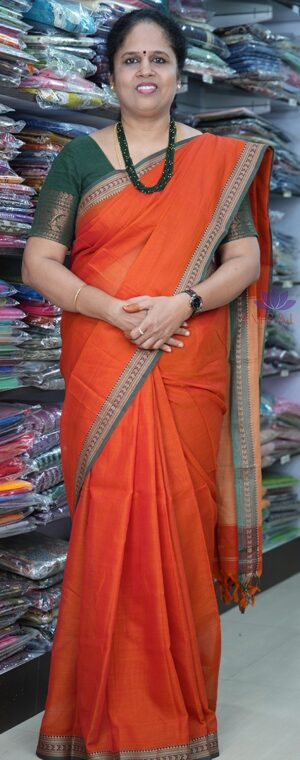 ASB333 ORANGE WITH GREEN NARAYANPET SAREE