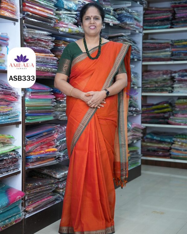 ASB333 ORANGE WITH GREEN NARAYANPET SAREE