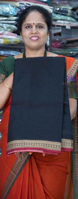 ASB334 BLACK WITH MAROON MANGO BORDER NARAYANPET SAREE