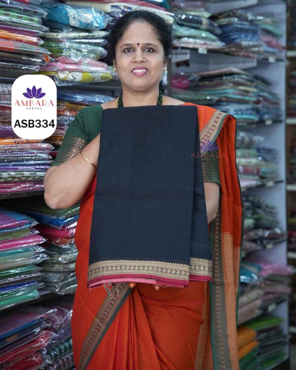 ASB334 BLACK WITH MAROON MANGO BORDER NARAYANPET SAREE