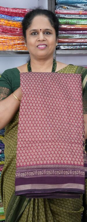 Pale Majenta with wine border viscose cotton ASB394