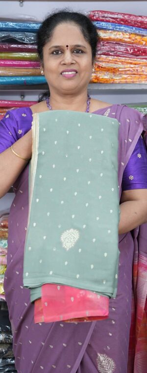 Pale Green with contrast Pink pallu ASB396