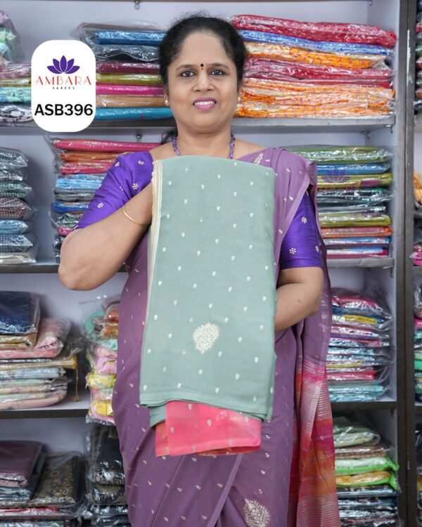 Pale Green with contrast Pink pallu ASB396