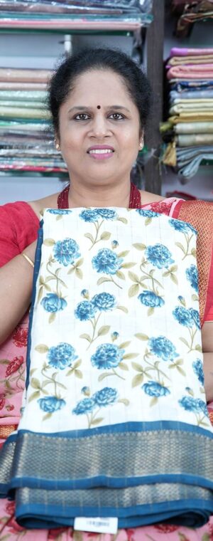 off white with Blue ASB428 Semi georgette