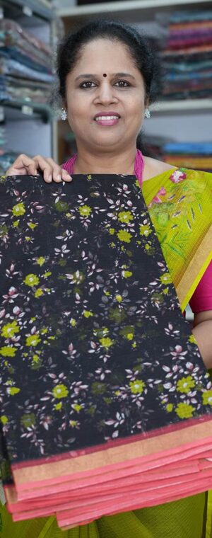 Black and Peach Pure Kota Cotton Saree with Blouse | ASB434