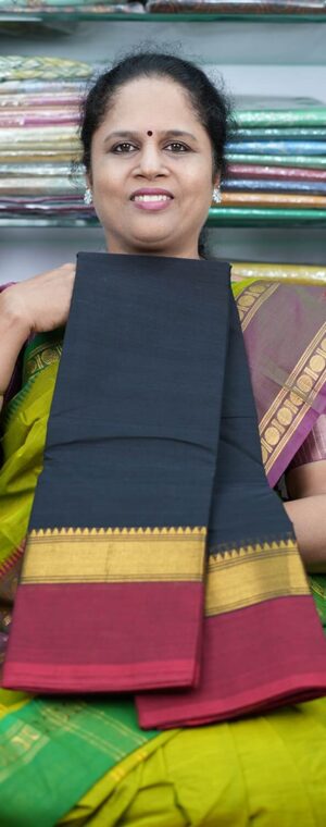 Black Chettinad Cotton Saree with Maroon Border & Pallu | ASB456