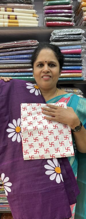 Dark Purple Khadi Cotton Saree with Contrast Blouse | ASB556