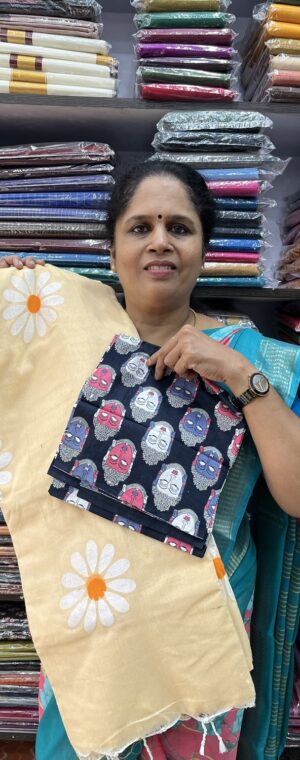 Light Cream Khadi Cotton Saree with Contrast Cotton Blouse | ASB559