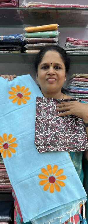 Sky Blue With Contrast Blouse Khadi Cotton | ASB567