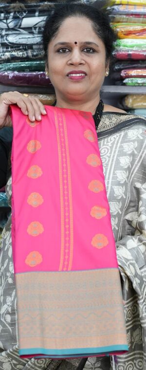 Pink with Blue border ASB589 Semi silk sarees
