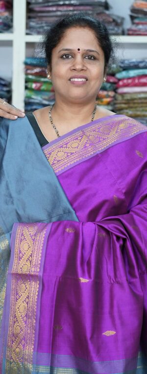 Majenta with Grey border ASB652 Semi silk cotton