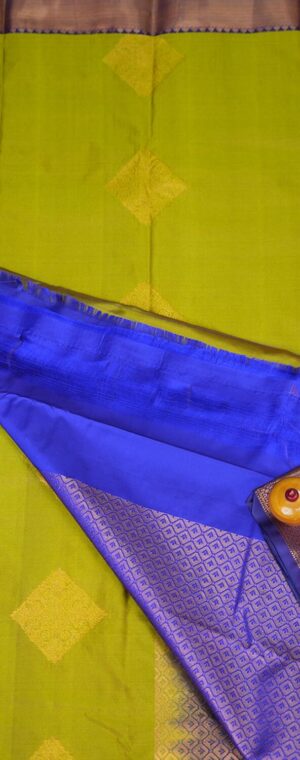 Green with Royal Blue ASC560 Semi Kanchipuram silk saree