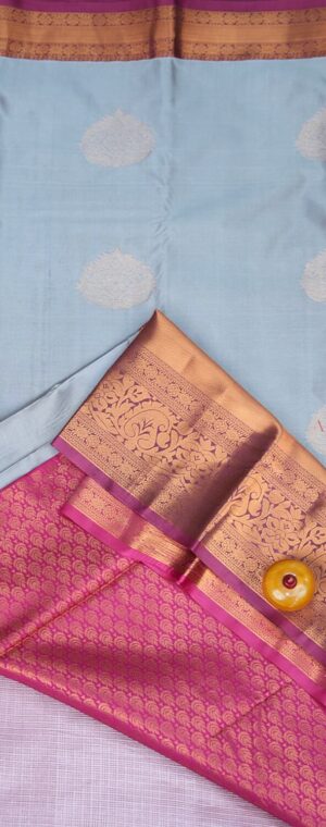 Silver Grey Semi Kanchipuram Silk Saree with Pink | ASC559
