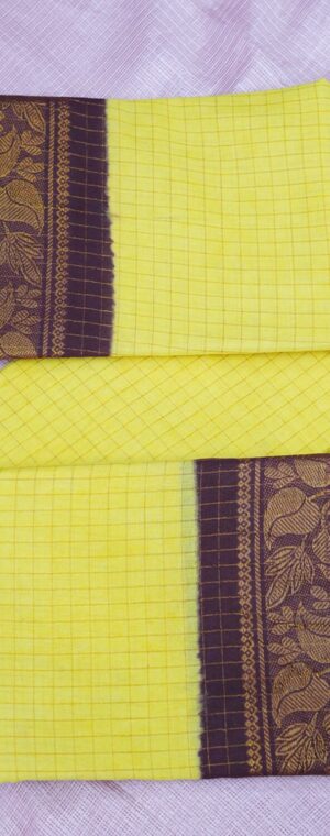 Lemon Yellow Sungudi Cotton Saree with Dark Maroon Checks | ASC328