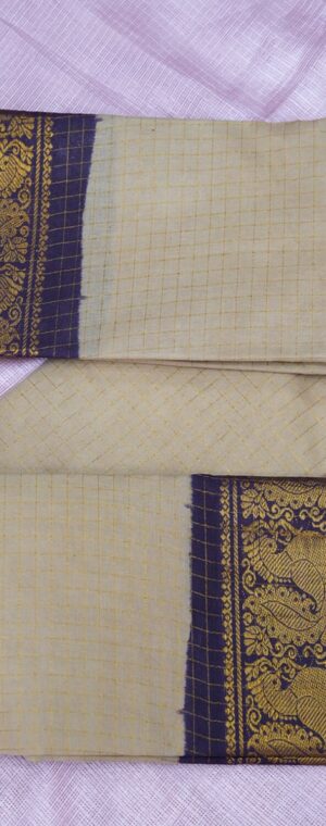 Light Cream Sungudi Cotton Saree with Wine Border Checks | ASC331