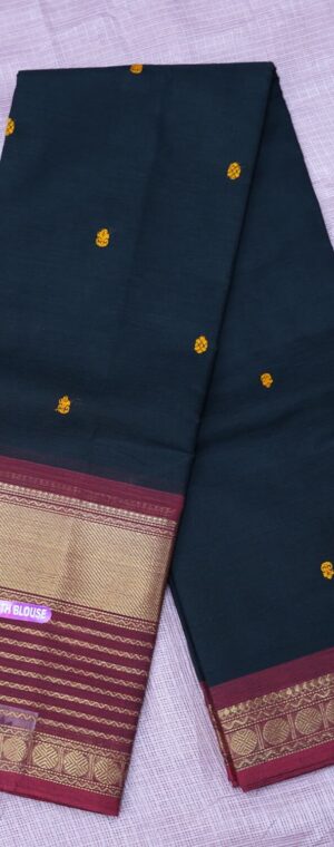 Black Kanchi Cotton Saree with Maroon Border & Checks | ASC352