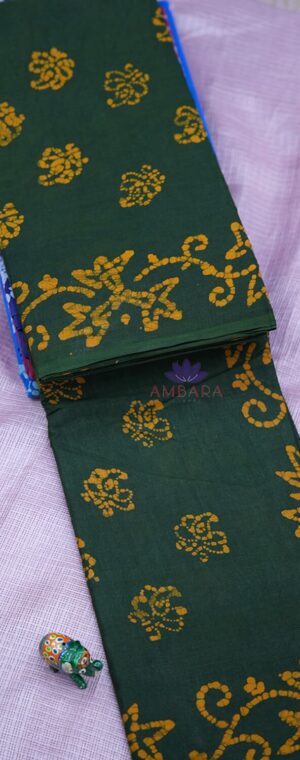 Green Batik Printed Sungudi Cotton Saree | ASC468