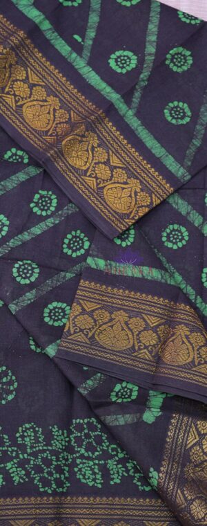Dark Brown Sungudi Cotton Saree with Small Zari Border | ASC509
