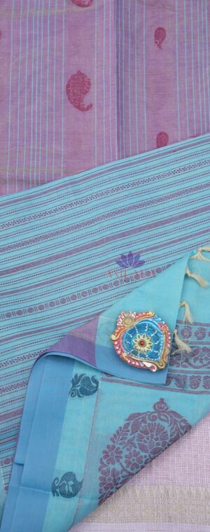 Light Pink South Cotton Saree with Seagreen Pallu | ASC528