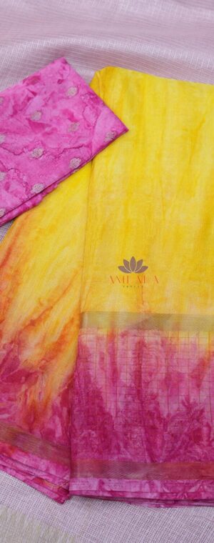 Yellow With Pink Border ASC536 Chiffon Sarees