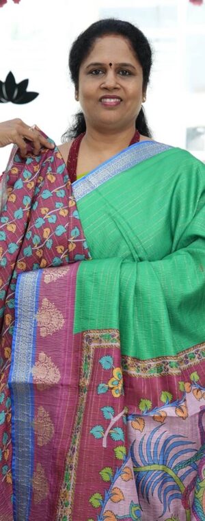 Green With Blue Border ASC715 Crushed Semi Tussar Sarees