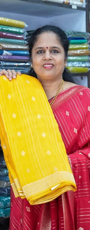Yellow Viscose Silk Saree with Vertical Zari Lines | ASD05
