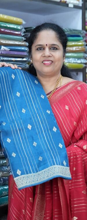 Blue Viscose Silk Saree with Vertical Zari Lines | ASD06