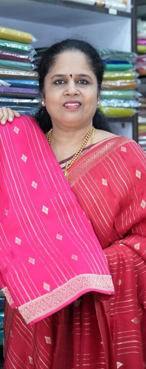 Pink Viscose Silk Saree with Vertical Zari Lines | ASD07