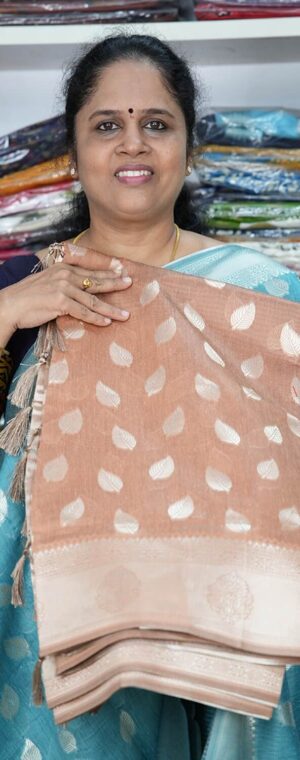 Light Brown Fancy Mixed Cotton Saree with Silver Leaf | ASC837