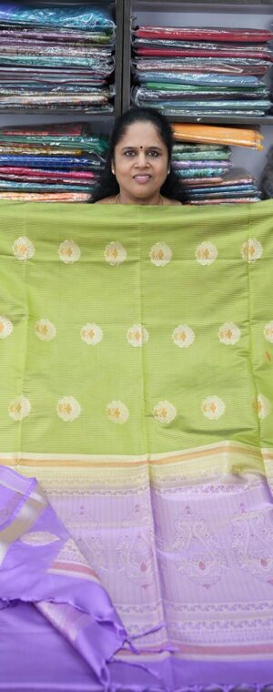 Parrot Green With Light Lavender Pallu ASC819 Soft Silk Sarees