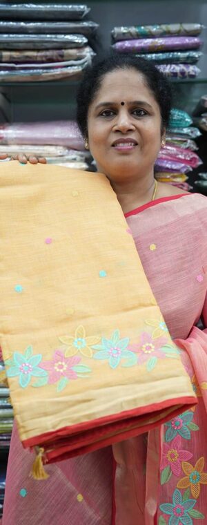 Light Orange Color ASC896 Premium Linen Cotton Sarees