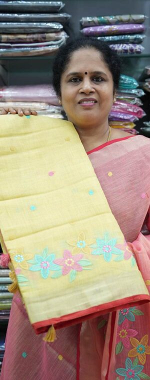 Yellow Color ASC900 Premium Linen Cotton Sarees