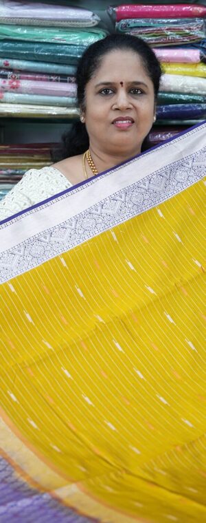 Mustard Yellow With Purple Border ASD19 Premium Soft Silk Sarees