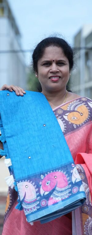 Blue Soft Semi Chanderi Cotton Saree with Printed Border | ASD52