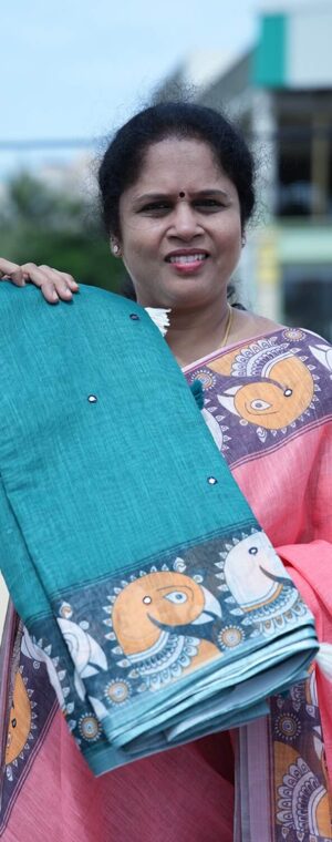 Peacock Blue Semi Chanderi Soft Cotton Saree | ASD49