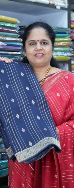 Navy Blue Viscose Silk Saree with Vertical Zari | ASD08