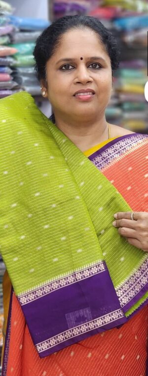 Green With Purple Border ASD208 Banarasi Cotton Sarees