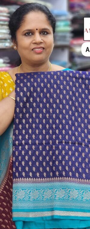 Navyblue With Seablue Border ASD227 Khaddi Georgette Sarees