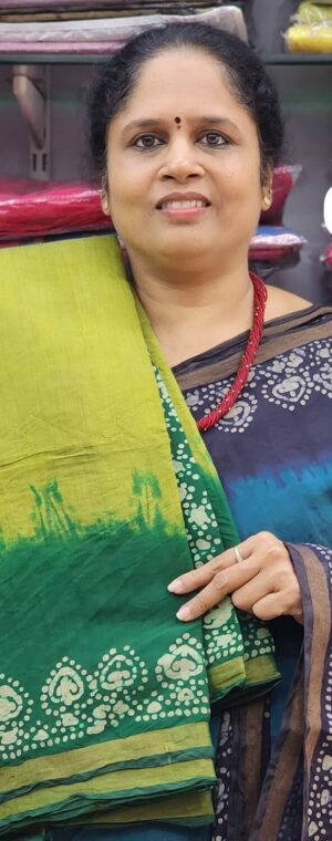 Green Soft Batik Cotton Saree with Dark Green Border | ASD621