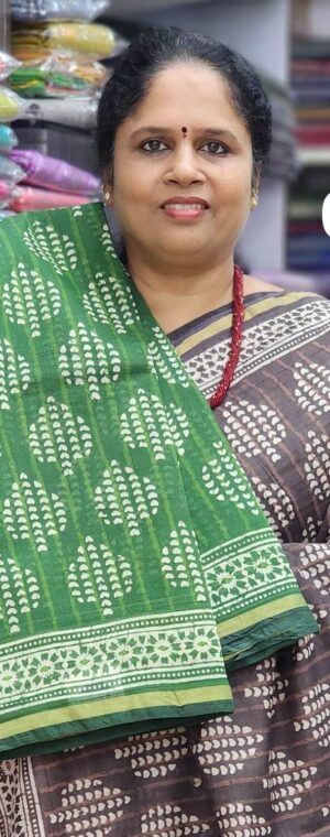 Light Green Chanderi Cotton Saree with Small Prints | ASD600