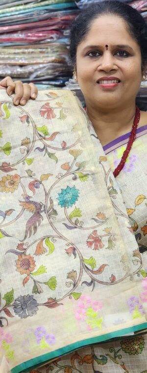 Cream with Green border ASD594 Milky Tussar sarees