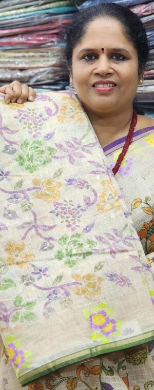 Cream with Purple floral ASD595 Milky Tussar sarees