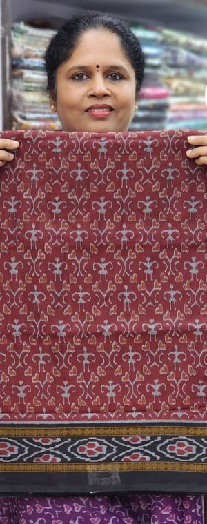 Maroon Muslin Ikkat Saree with Black Border | ASD515