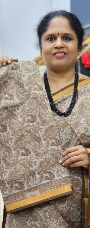 Cream & Brown Cotton Blend Saree with Zari Border | ASD546