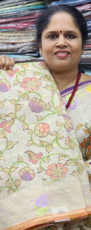 Cream with Peach border ASD589 Milky Tussar sarees