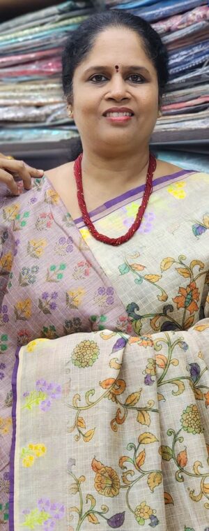 Cream with Purple floral ASD585 Milky Tussar saree