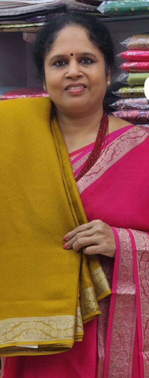 Mustard color ASD691 Chinon Chiffon saree