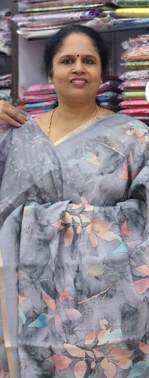 Light grey color ASD904 Semi Chanderi cotton sarees